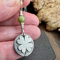 Four Leaf Clover, Sterling Silver, Wax Seal Charm, Connemara Marble, Irish Celtic Jewelry, Pagan Celtic Witch, 4 Leaf, Luck of the Irish