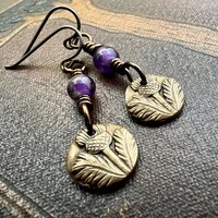 Scottish Thistle Earrings, Outlander Jewelry, Bronze Anniversary, Gifts for Her, Scotland Gifts, Amethyst Beaded Earrings