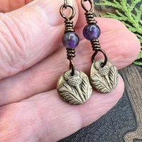 Scottish Thistle Earrings, Outlander Jewelry, Bronze Anniversary, Gifts for Her, Scotland Gifts, Amethyst Beaded Earrings