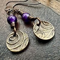 Scottish Thistle Earrings, Outlander Jewelry, Bronze Anniversary, Gifts for Her, Scotland Gifts, Amethyst Beaded Earrings
