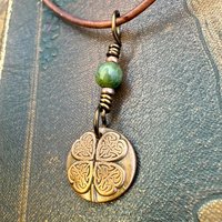 Four Leaf Clover with Hearts, Copper Wax Seal Charm, Connemara Marble, Irish Celtic Jewelry, 4 Leaf Clover, Lucky Love Charm, Valentine