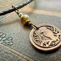 Copper Raven, Wax Seal Charm, Irish Celtic, Czech Glass, Leather & Vegan Cords, Crow Corvid, Handmade Art Jewelry, Celtic Witch, Messengers