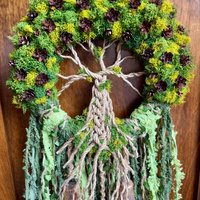 Tree of Life Witch Bells, 9 Inch Mossy Wreath, Spring Ostara Decor, Housewarming Gifts, Spirit Altar Bells, Earthy Pagan, MADE TO ORDER