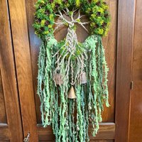 Tree of Life Witch Bells, 9 Inch Mossy Wreath, Spring Ostara Decor, Housewarming Gifts, Spirit Altar Bells, Earthy Pagan, MADE TO ORDER