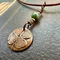 Four Leaf Clover with Hearts, Copper Wax Seal Charm, Connemara Marble, Irish Celtic Jewelry, 4 Leaf Clover, Lucky Love Charm, Valentine