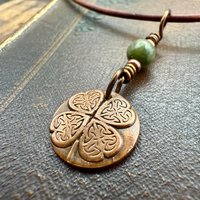 Four Leaf Clover with Hearts, Copper Wax Seal Charm, Connemara Marble, Irish Celtic Jewelry, 4 Leaf Clover, Lucky Love Charm, Valentine