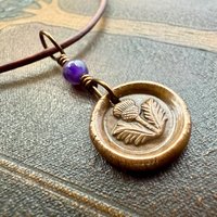 Thistle of Scotland, Copper Wax Seal Charm, Purple Amethyst, Leather & Vegan Cord, Highlander, Outlander, Scottish Gifts, Botanical Jewelry