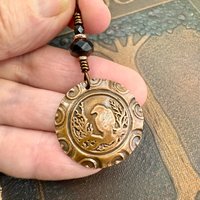 Copper Raven, Wax Seal Charm, Irish Celtic, Czech Glass, Leather & Vegan Cords, Crow Corvid, Handmade Art Jewelry, Celtic Witch, Messengers