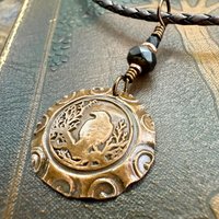 Copper Raven, Wax Seal Charm, Irish Celtic, Czech Glass, Leather & Vegan Cords, Crow Corvid, Handmade Art Jewelry, Celtic Witch, Messengers