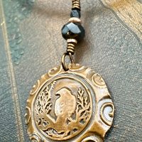 Copper Raven, Wax Seal Charm, Irish Celtic, Czech Glass, Leather & Vegan Cords, Crow Corvid, Handmade Art Jewelry, Celtic Witch, Messengers