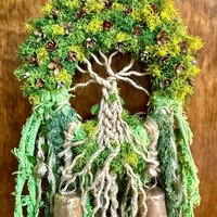 Tree of Life Witch Bells, Home & Door Protection, Doorknob, 5 Inch Mossy Wreath, Housewarming Gifts, Spirit Altar Bells, Recycled Ribbons