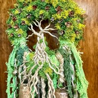 Tree of Life Witch Bells, Home & Door Protection, Doorknob, 5 Inch Mossy Wreath, Housewarming Gifts, Spirit Altar Bells, Recycled Ribbons
