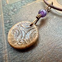 Thistle of Scotland, Copper Wax Seal Charm, Purple Amethyst, Leather & Vegan Cord, Highlander, Outlander, Scottish Gifts, Botanical Jewelry