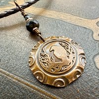 Copper Raven, Wax Seal Charm, Irish Celtic, Czech Glass, Leather & Vegan Cords, Crow Corvid, Handmade Art Jewelry, Celtic Witch, Messengers