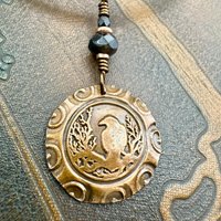 Copper Raven, Wax Seal Charm, Irish Celtic, Czech Glass, Leather & Vegan Cords, Crow Corvid, Handmade Art Jewelry, Celtic Witch, Messengers