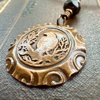Copper Raven, Wax Seal Charm, Irish Celtic, Czech Glass, Leather & Vegan Cords, Crow Corvid, Handmade Art Jewelry, Celtic Witch, Messengers