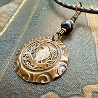 Copper Raven, Wax Seal Charm, Irish Celtic, Czech Glass, Leather & Vegan Cords, Crow Corvid, Handmade Art Jewelry, Celtic Witch, Messengers