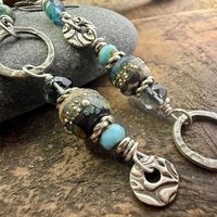 Hoop Sterling Silver Earrings, Raku Lampwork Beads, Hypoallergenic Ear Wires, Long Statement Earrings, Earthy Rustic, Mismatched Earrings