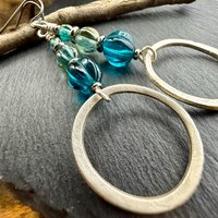Sterling Silver Drop Hoop Earrings, Czech Glass Beads, Light Everyday Earrings, Hypoallergenic, Niobium Ear Wires, Earthy Rustic Jewelry