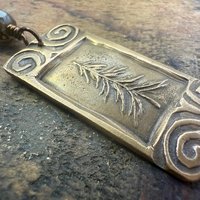 Pine Tree, Bronze Pendant, Celtic Spirals, Czech Glass Beads, Evergreen Trees, Earthy Rustic Art Jewelry, Hand Carved, Tree of Life, Pagan