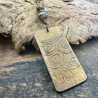 Pine Tree, Bronze Pendant, Celtic Spirals, Czech Glass Beads, Evergreen Trees, Earthy Rustic Art Jewelry, Hand Carved, Tree of Life, Pagan