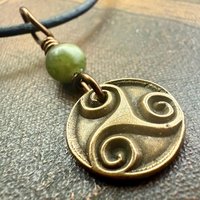 Triskele Bronze Charm, Wax Seal Charm, Connemara Marble Bead, Irish Celtic, 8 Anniversary, Celtic Witch, Triskelion Triple Spiral, Pagan