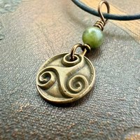 Triskele Bronze Charm, Wax Seal Charm, Connemara Marble Bead, Irish Celtic, 8 Anniversary, Celtic Witch, Triskelion Triple Spiral, Pagan