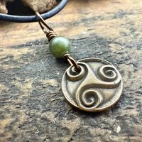 Triskele Bronze Charm, Wax Seal Charm, Connemara Marble Bead, Irish Celtic, 8 Anniversary, Celtic Witch, Triskelion Triple Spiral, Pagan