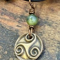 Triskele Bronze Charm, Wax Seal Charm, Connemara Marble Bead, Irish Celtic, 8 Anniversary, Celtic Witch, Triskelion Triple Spiral, Pagan