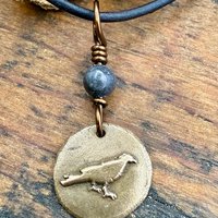 Raven Bronze Pendant, Wax Seal Charm, Kilkenny Black Bead, Crow Corvid, Tree Branches, Pagan Samhain, Celtic Witch Jewelry, Earthy Rustic