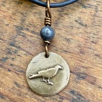 Raven Bronze Pendant, Wax Seal Charm, Kilkenny Black Bead, Crow Corvid, Tree Branches, Pagan Samhain, Celtic Witch Jewelry, Earthy Rustic