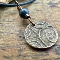 Raven Bronze Pendant, Wax Seal Charm, Kilkenny Black Bead, Crow Corvid, Tree Branches, Pagan Samhain, Celtic Witch Jewelry, Earthy Rustic
