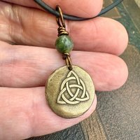 Bronze Trinity Knot, Triquetra, Wax Seal Charm, Connemara Marble, Irish Celtic Jewelry, Pagan, 8th Anniversary, Triple Goddess, Celtic Witch