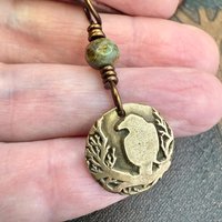 Raven Bronze Pendant, Wax Seal Charm, Czech Glass Bead, Crow Corvid, Tree Branches, Pagan Samhain, Celtic Witch Jewelry, Earthy Rustic Wicca