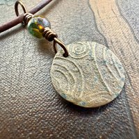 Pentagram Bronze Charm, Pentacle Pendant, Czech Glass Bead, Leather & Vegan Cords, Pagan Wicca, 5 Elements Star, Handmade, Witchy Things