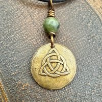 Bronze Trinity Knot, Triquetra, Wax Seal Charm, Connemara Marble, Irish Celtic Jewelry, Pagan, 8th Anniversary, Triple Goddess, Celtic Witch
