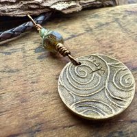 Tree of Life Charm, Bronze Necklace, Tree Branches, Czech Glass Beads, Domed Pendant, Hand Carved, Celtic Witch, Pagan Druid, Earth Lover