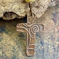 Tree Cross Charm, Copper Pendant, Tree Branches, Czech Glass Beads, Leather & Vegan Cords, Handmade Art Jewelry, Tree of Life, Witchy Things