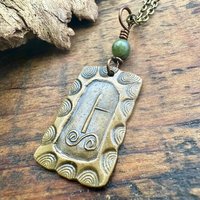 Birch Tree Ogham Charm, Bronze Pendant, Connemara Marble, Celtic Tree Astrology, Hand Carved, Irish Celtic Jewelry, December 24 – January 20