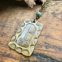 Birch Tree Ogham Charm, Bronze Pendant, Connemara Marble, Celtic Tree Astrology, Hand Carved, Irish Celtic Jewelry, December 24 – January 20