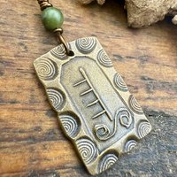Hazel Tree Ogham Charm, Bronze Pendant, Celtic Tree Astrology, Connemara Marble, Hand Carved, Spirals, Celtic Zodiac, August 5 – September 1