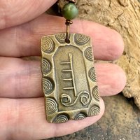 Hazel Tree Ogham Charm, Bronze Pendant, Celtic Tree Astrology, Connemara Marble, Hand Carved, Spirals, Celtic Zodiac, August 5 – September 1