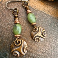 Triskele Copper Earrings, Triple Spirals, Triskelion, Connemara Marble, Irish Celtic Jewelry, Copper Disc Earrings, Hypoallergenic Earrings