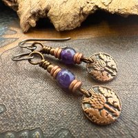 Scottish Thistle Earrings, Outlander Gifts, Copper Anniversary, Thistle of Scotland, Amethyst, Wax Seal Charm, Highlander, Disc Earrings