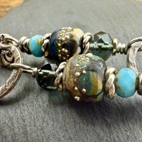 Hoop Sterling Silver Earrings, Raku Lampwork Beads, Hypoallergenic Ear Wires, Long Statement Earrings, Earthy Rustic, Mismatched Earrings