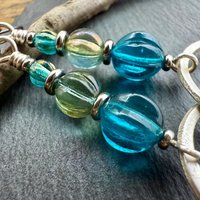 Sterling Silver Drop Hoop Earrings, Czech Glass Beads, Light Everyday Earrings, Hypoallergenic, Niobium Ear Wires, Earthy Rustic Jewelry