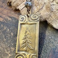 Pine Tree, Bronze Pendant, Celtic Spirals, Czech Glass Beads, Evergreen Trees, Earthy Rustic Art Jewelry, Hand Carved, Tree of Life, Pagan
