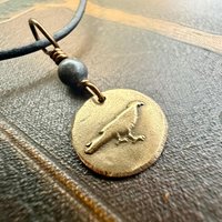 Raven Bronze Pendant, Wax Seal Charm, Kilkenny Black Bead, Crow Corvid, Tree Branches, Pagan Samhain, Celtic Witch Jewelry, Earthy Rustic