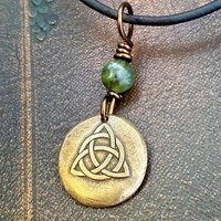 Bronze Trinity Knot, Triquetra, Wax Seal Charm, Connemara Marble, Irish Celtic Jewelry, Pagan, 8th Anniversary, Triple Goddess, Celtic Witch