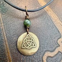 Bronze Trinity Knot, Triquetra, Wax Seal Charm, Connemara Marble, Irish Celtic Jewelry, Pagan, 8th Anniversary, Triple Goddess, Celtic Witch